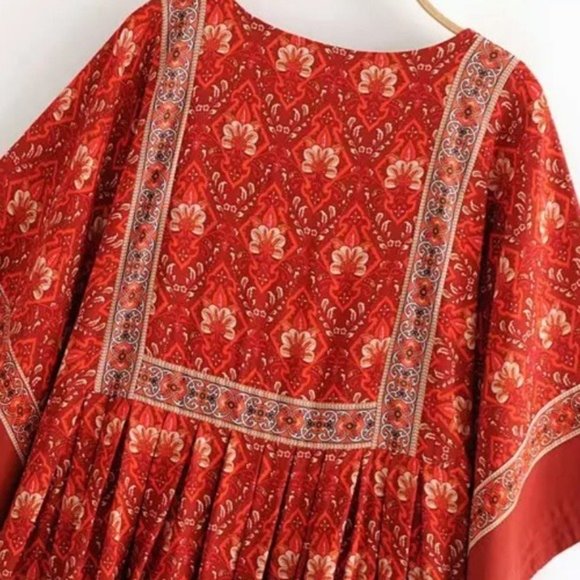 Boho Floral Print Tunic Mini Dress - Picture 6 of 12